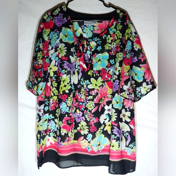 Sag harbor flower print, sheer blouse/bathing suit cover up - Picture 1 of 7